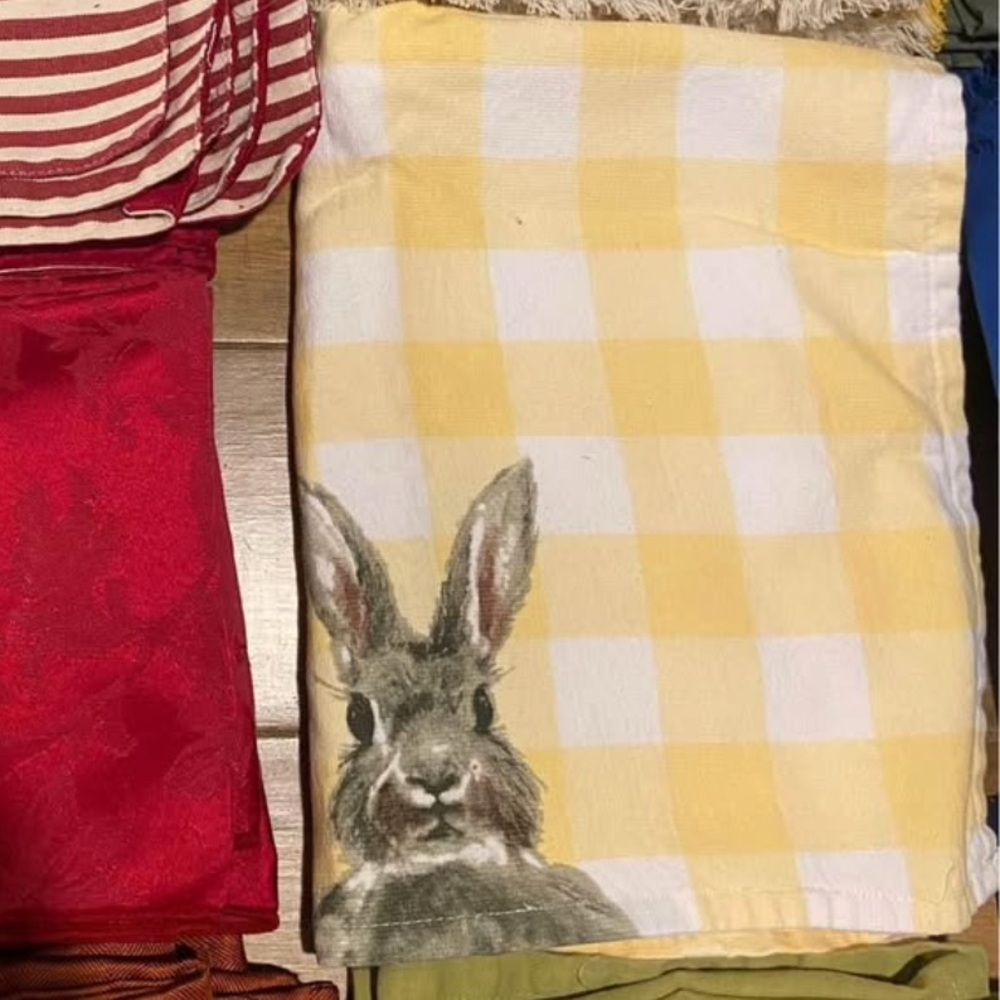 Yellow & White Checkered Placements with Bunny (2) NEW